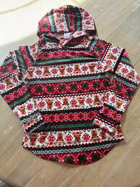Christmas Fair Isle Fleece Hoodie | Reindeer Pattern Holiday Pullover